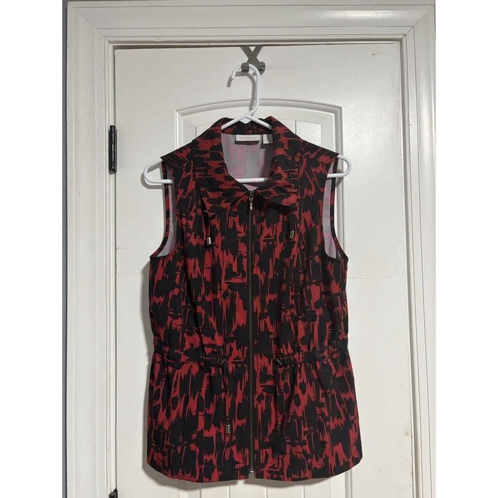 Weekends By CHICO'S Women's Stretch Poly‎ Jacket Blouse Pocket Black Red Size 1